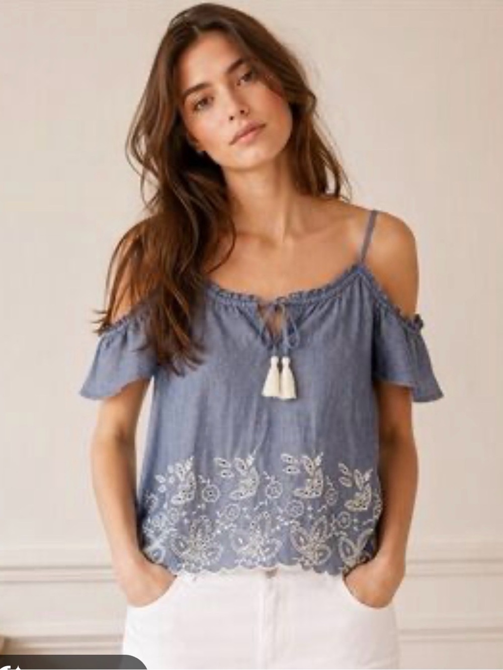 Abercrombie & Fitch Blue Embroidered Cold-Shoulder Camisole